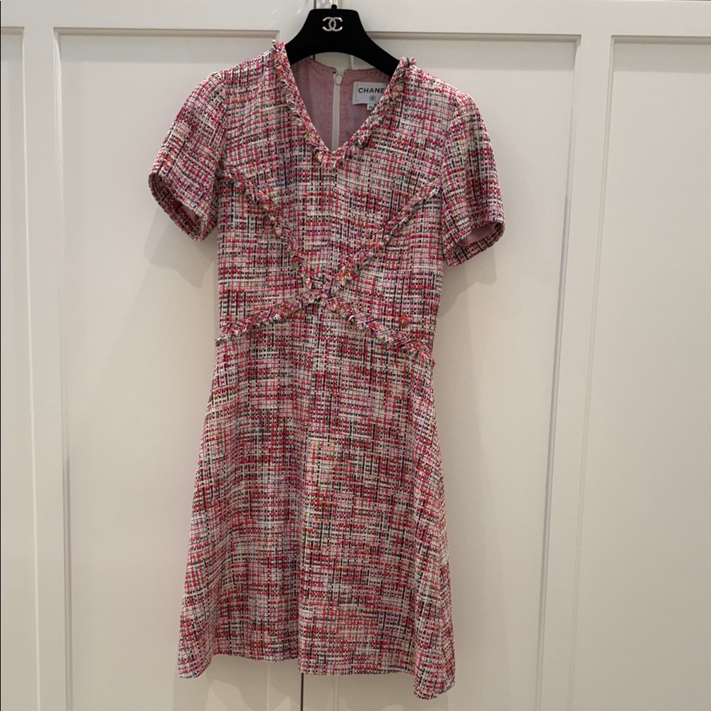 CHANEL Pink Multi-Color Tweed Mini Dress